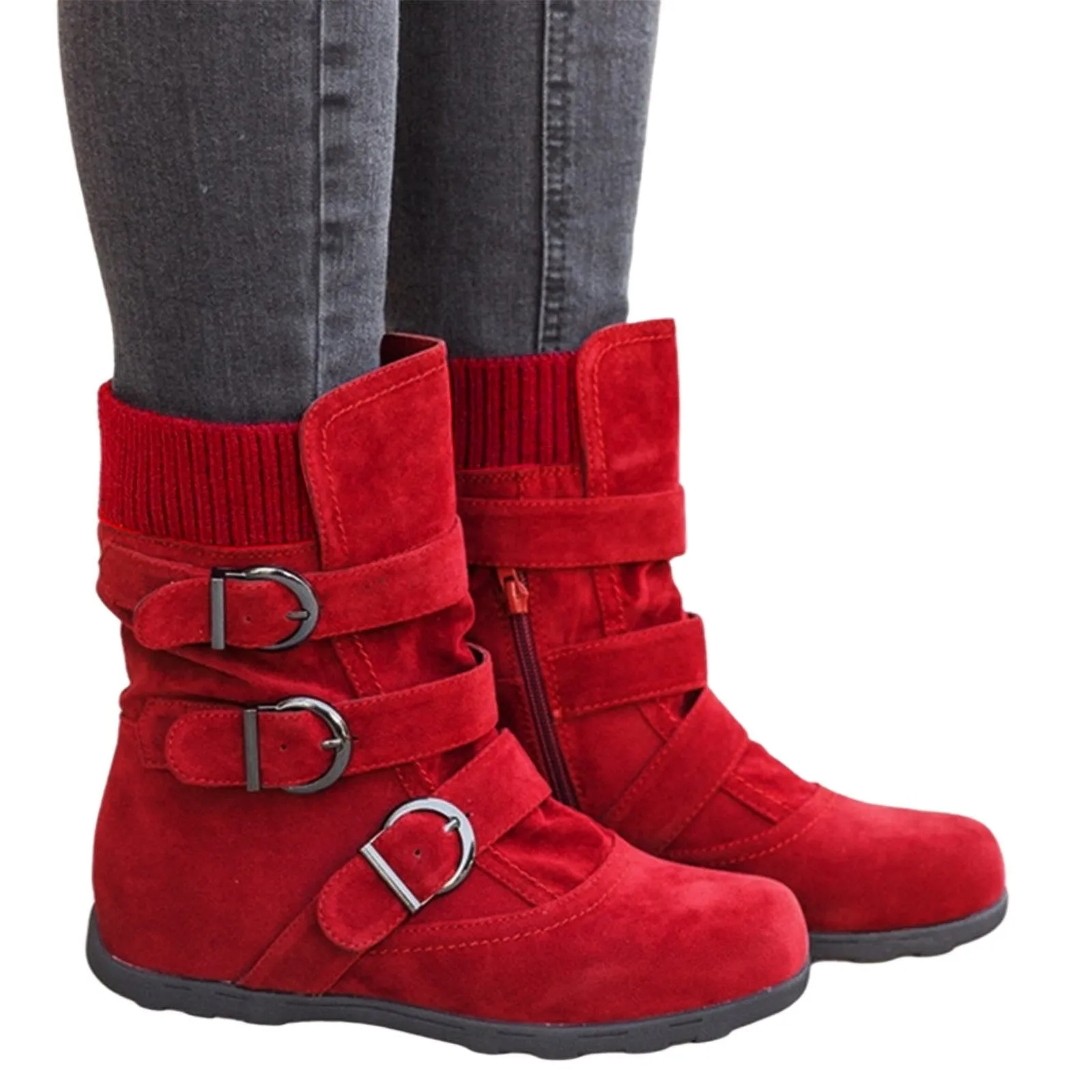 Funki Buys | Boots | Women's Buckled Suede Snow Ankle Boots