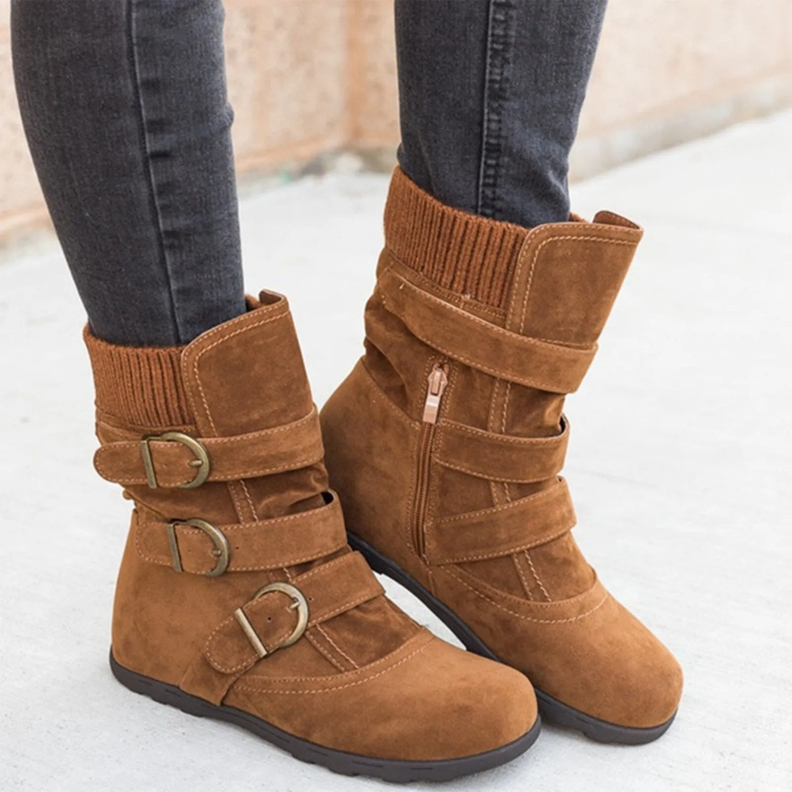 Funki Buys | Boots | Women's Buckled Suede Snow Ankle Boots