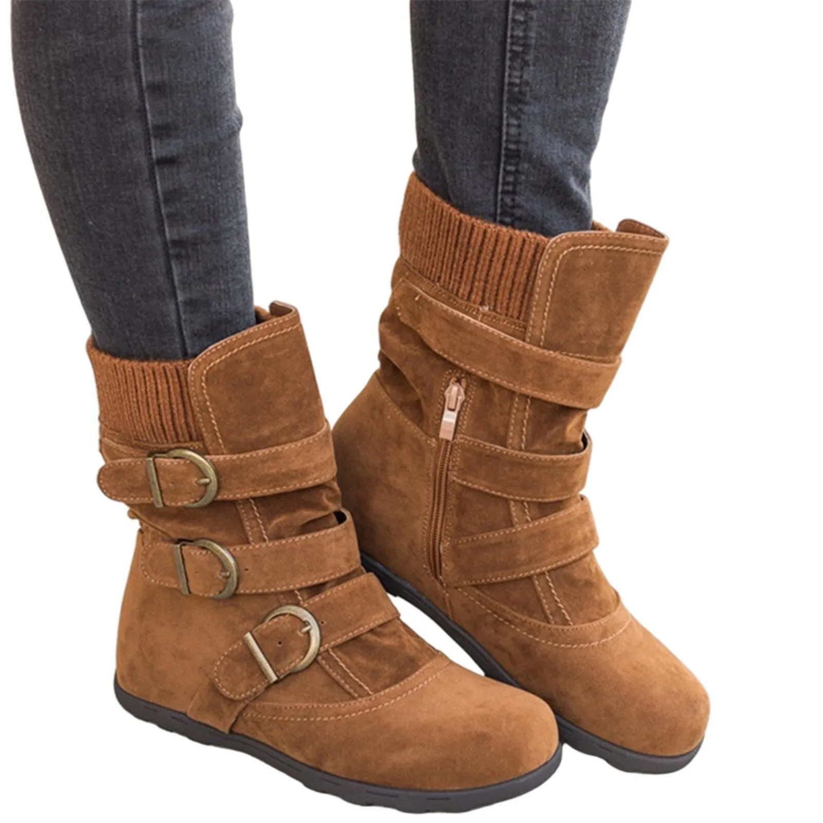 Funki Buys | Boots | Women's Buckled Suede Snow Ankle Boots