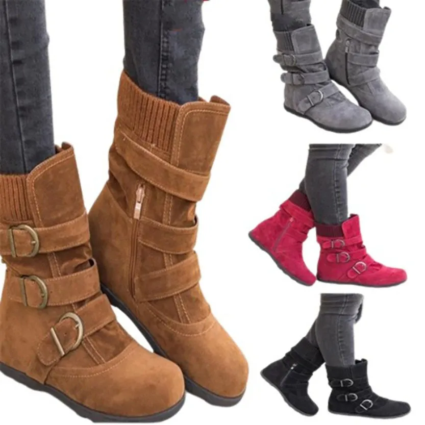 Funki Buys | Boots | Women's Buckled Suede Snow Ankle Boots