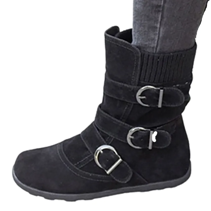 Funki Buys | Boots | Women's Buckled Suede Snow Ankle Boots