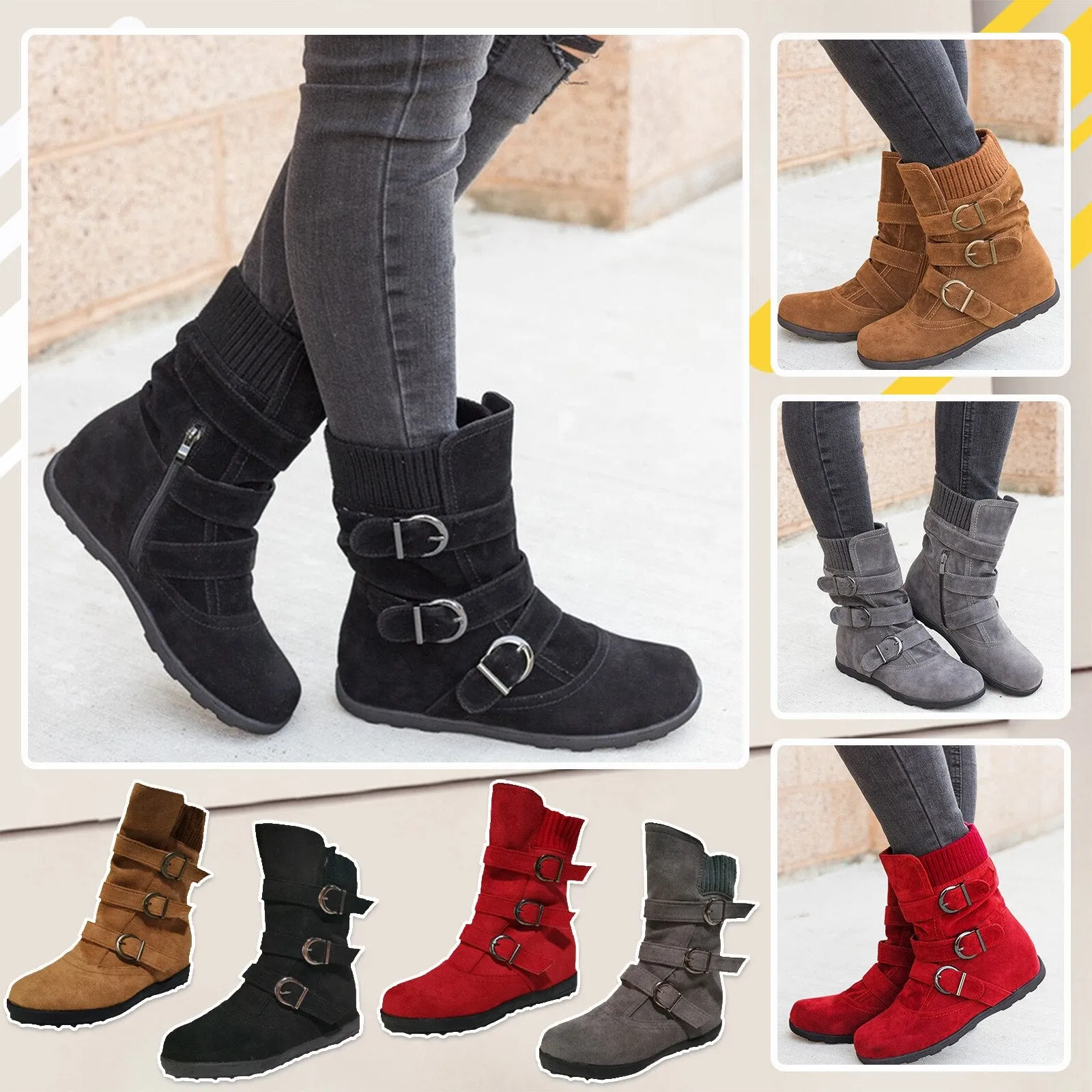 Funki Buys | Boots | Women's Buckled Suede Snow Ankle Boots