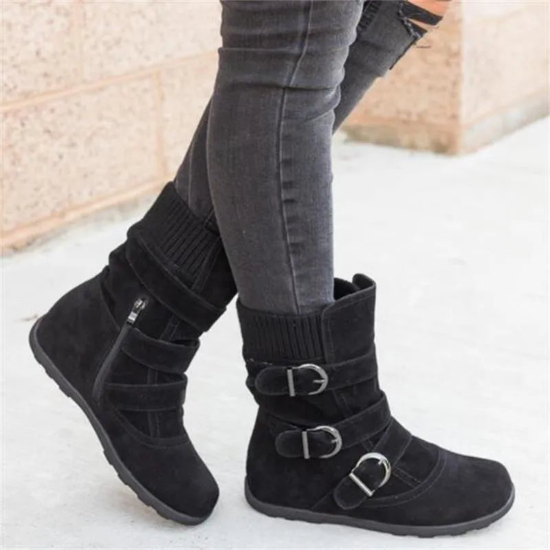 Funki Buys | Boots | Women's Buckled Suede Snow Ankle Boots