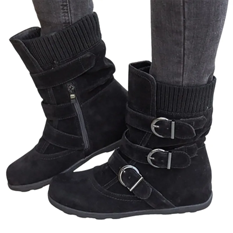 Funki Buys | Boots | Women's Buckled Suede Snow Ankle Boots
