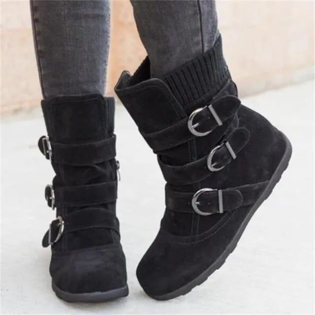 Funki Buys | Boots | Women's Buckled Suede Snow Ankle Boots