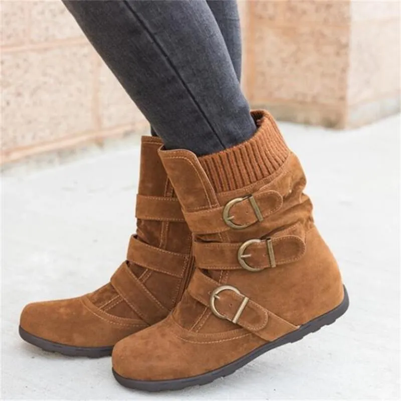 Funki Buys | Boots | Women's Buckled Suede Snow Ankle Boots