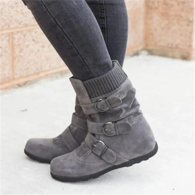 Funki Buys | Boots | Women's Buckled Suede Snow Ankle Boots