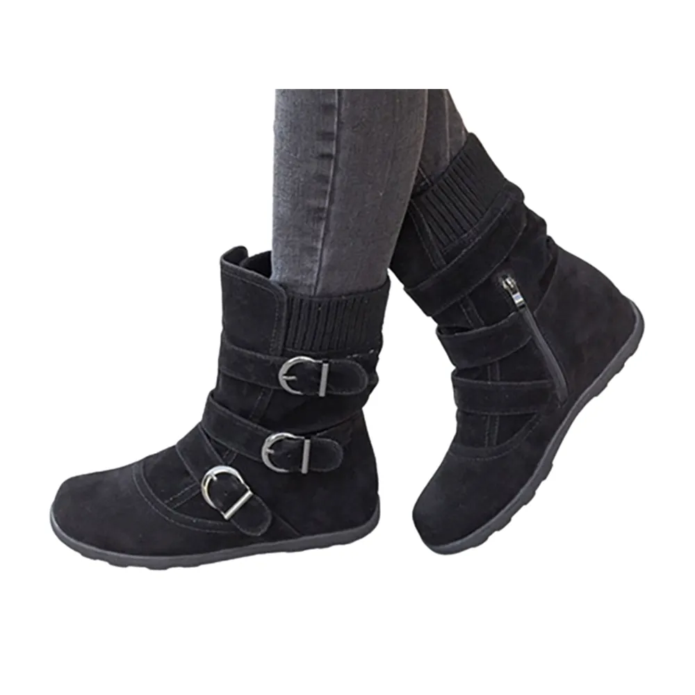 Funki Buys | Boots | Women's Buckled Suede Snow Ankle Boots