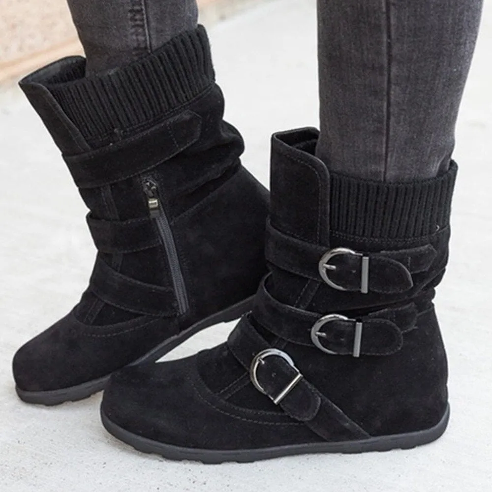Funki Buys | Boots | Women's Buckled Suede Snow Ankle Boots