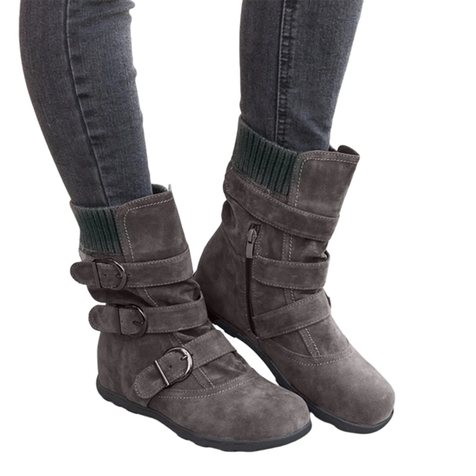 Funki Buys | Boots | Women's Buckled Suede Snow Ankle Boots