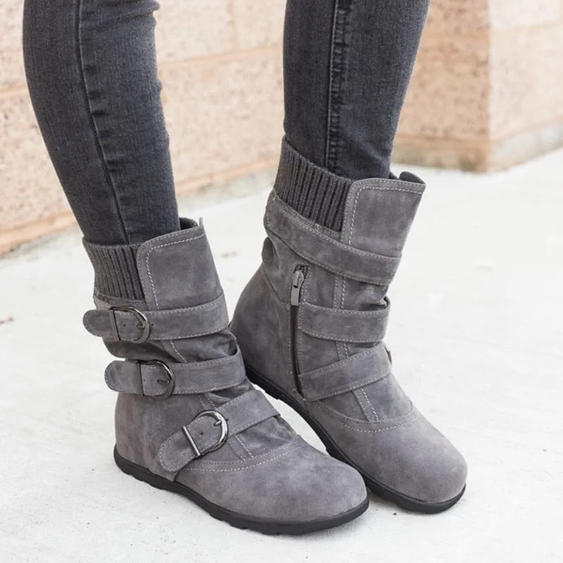 Funki Buys | Boots | Women's Buckled Suede Snow Ankle Boots