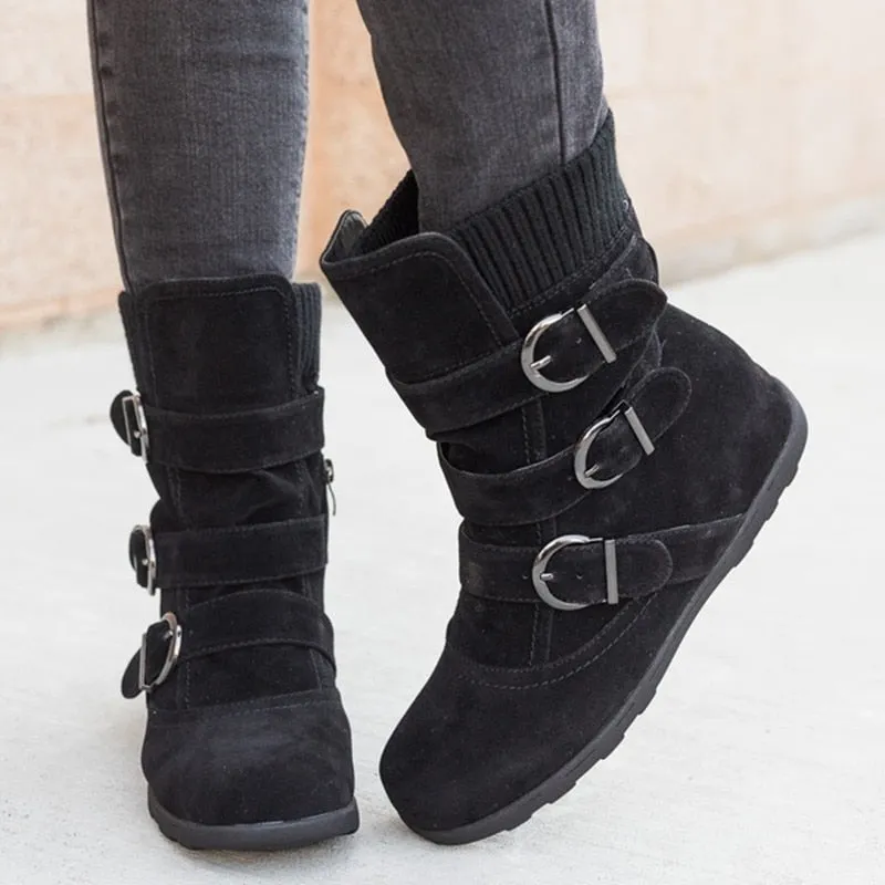 Funki Buys | Boots | Women's Buckled Suede Snow Ankle Boots