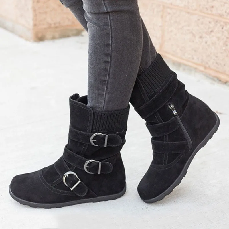 Funki Buys | Boots | Women's Buckled Suede Snow Ankle Boots