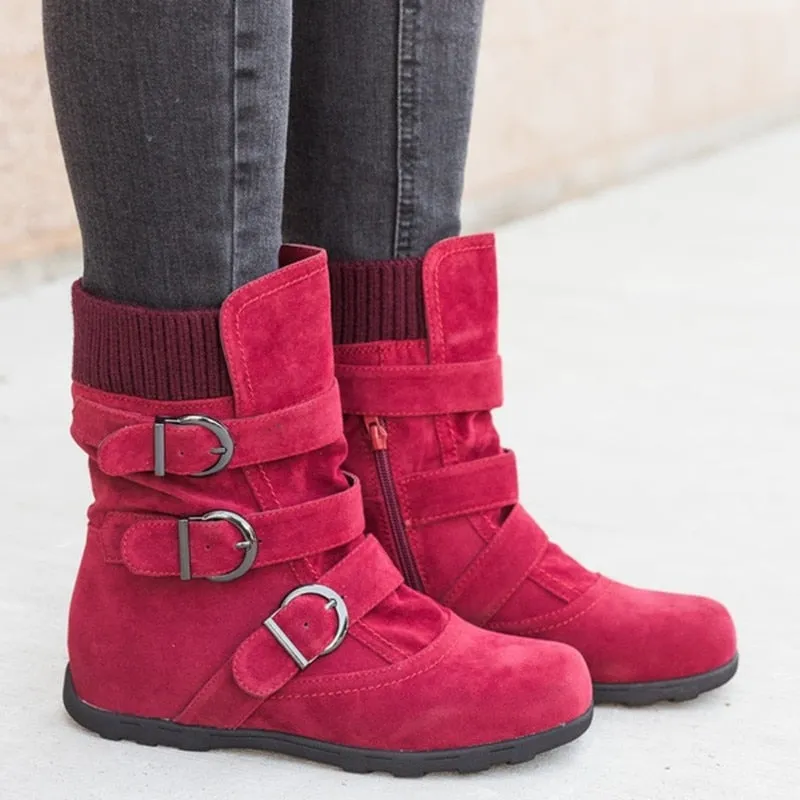 Funki Buys | Boots | Women's Buckled Suede Snow Ankle Boots