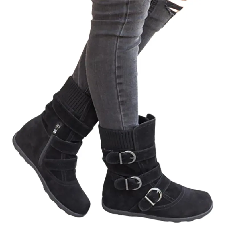 Funki Buys | Boots | Women's Buckled Suede Snow Ankle Boots