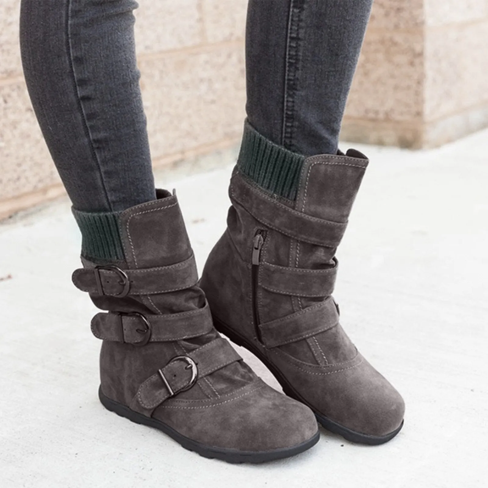 Funki Buys | Boots | Women's Buckled Suede Snow Ankle Boots