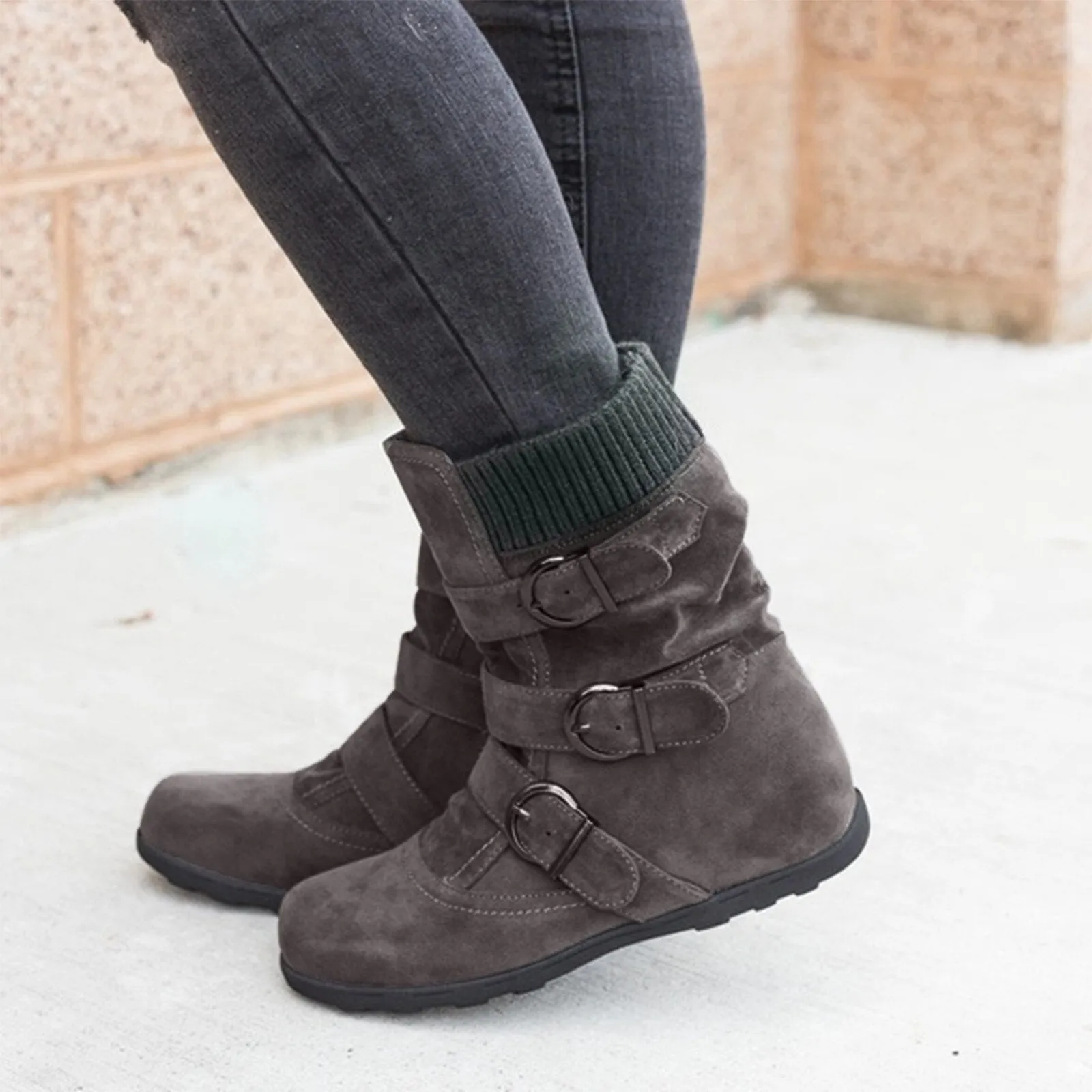Funki Buys | Boots | Women's Buckled Suede Snow Ankle Boots