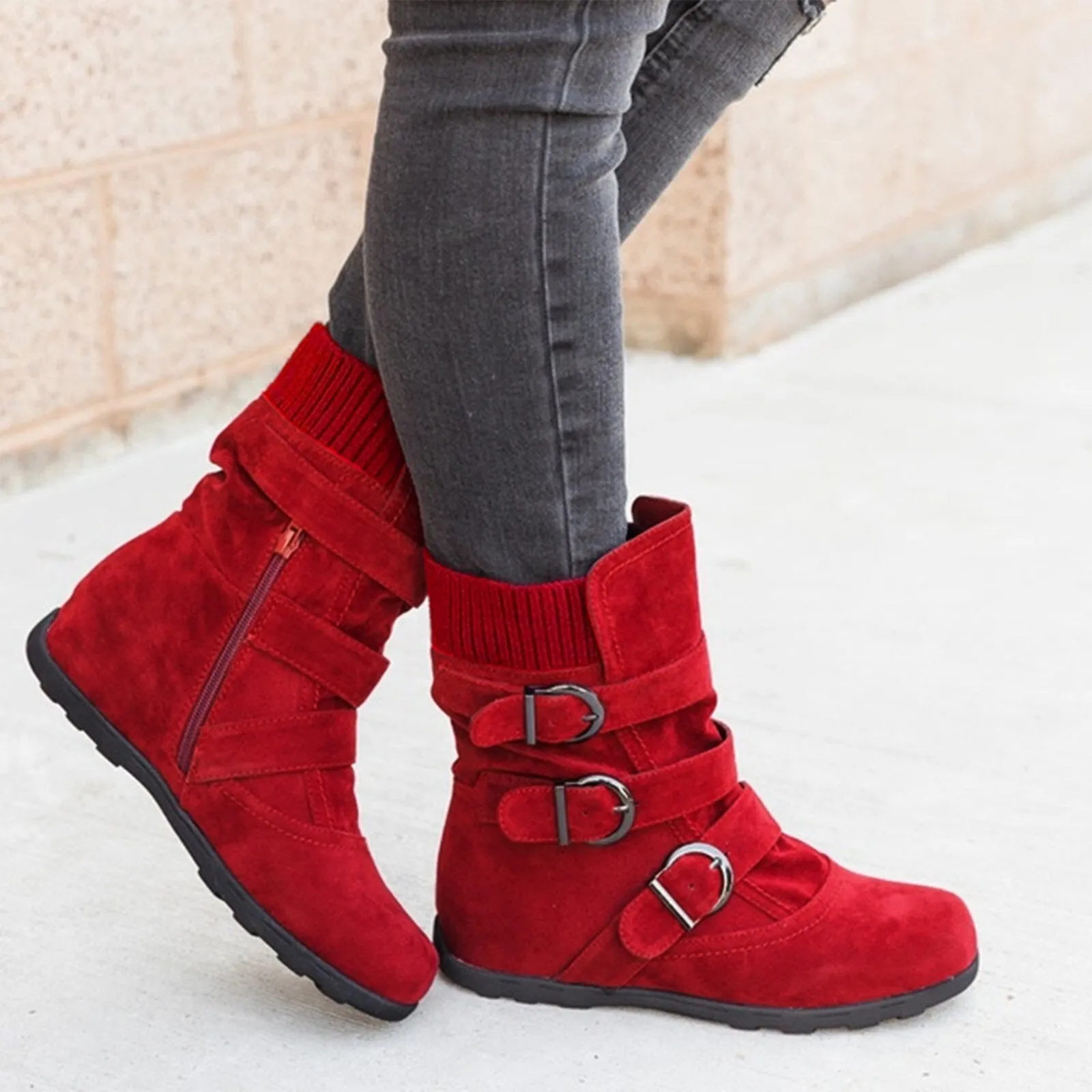 Funki Buys | Boots | Women's Buckled Suede Snow Ankle Boots