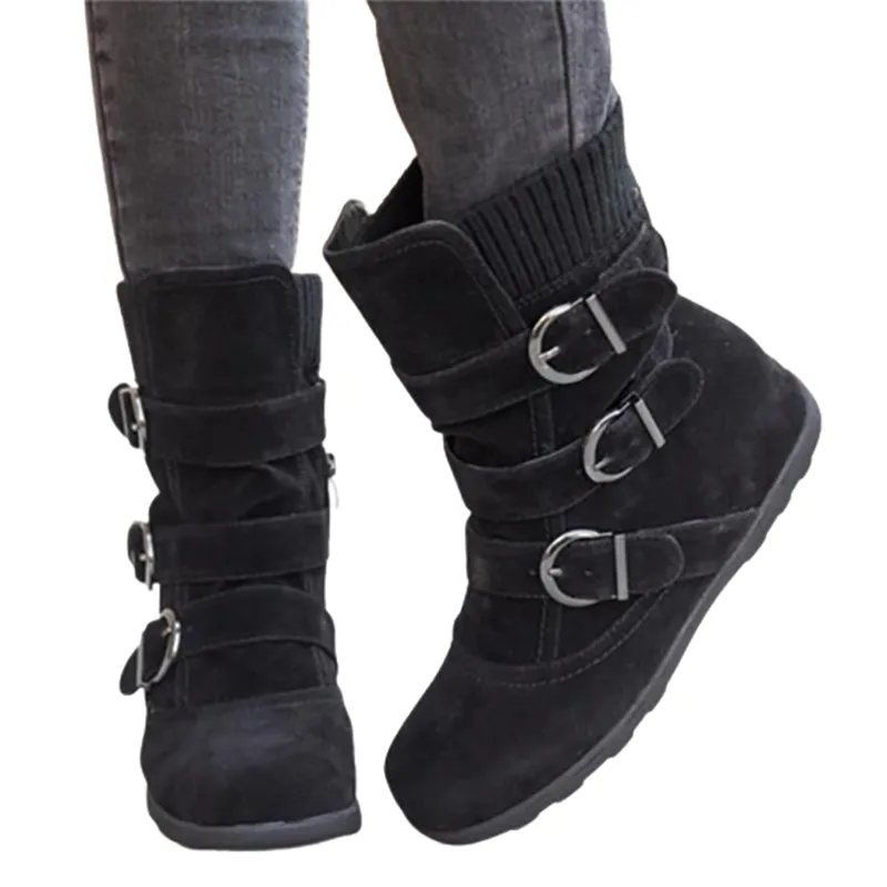 Funki Buys | Boots | Women's Buckled Suede Snow Ankle Boots