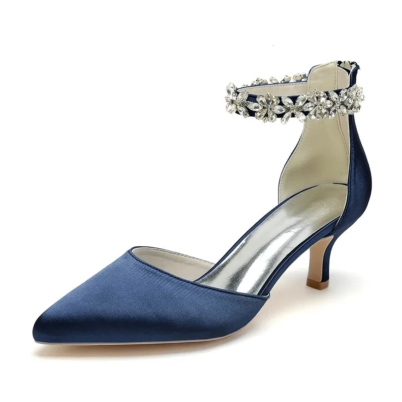 Funki Buys | Shoes | Women's Satin Crystal Kitten Heel Pumps