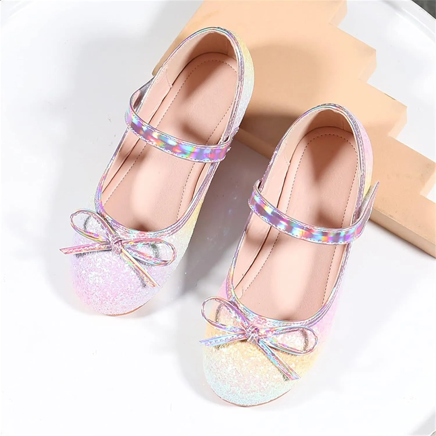 Kids Girls Glittler Mary Jane Shoes Flat Ballet Shoes Princess Wedding Party Dress Shoes for Little/Big Kid (Pink, 12.5 Little Child)