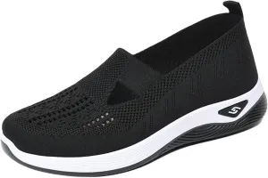 Ortho Stretch Cushion Sneakers for Women Woven Orthopedic Breathable Soft Shoes Slip On Arch Support Walking Shoes Mesh Slip On Sneakers Unisex Non-Slip Healthy Pro Barefoot Shoe