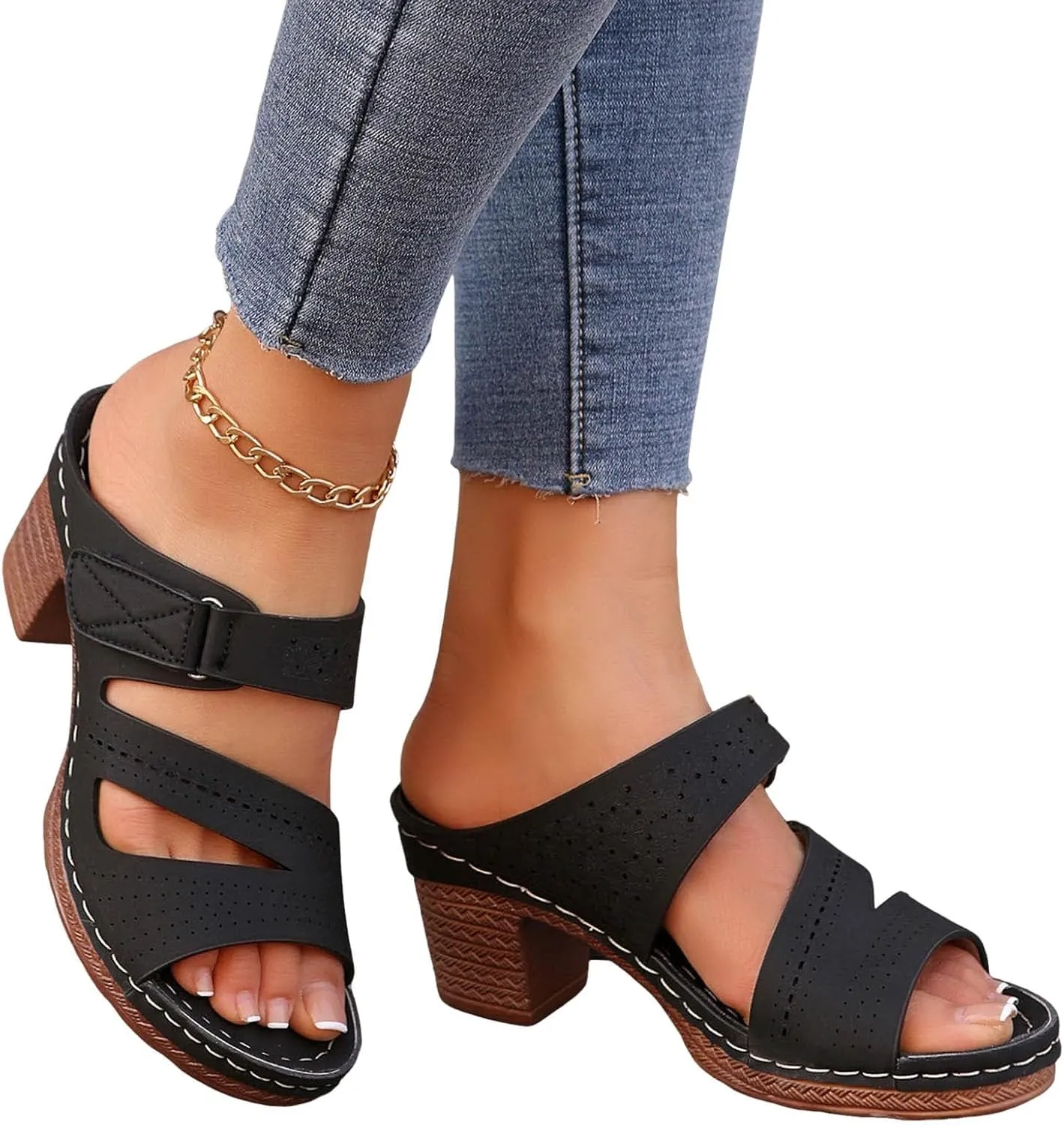 Summer Sandals for Women Ankle Strap Chunky High Heel Bow Fish Mouth Breathable Backless Slingback Dress Shoes Gladiator Strappy Lace Up Hollow Out Heels Comfortable Booties Open Toe Sandal
