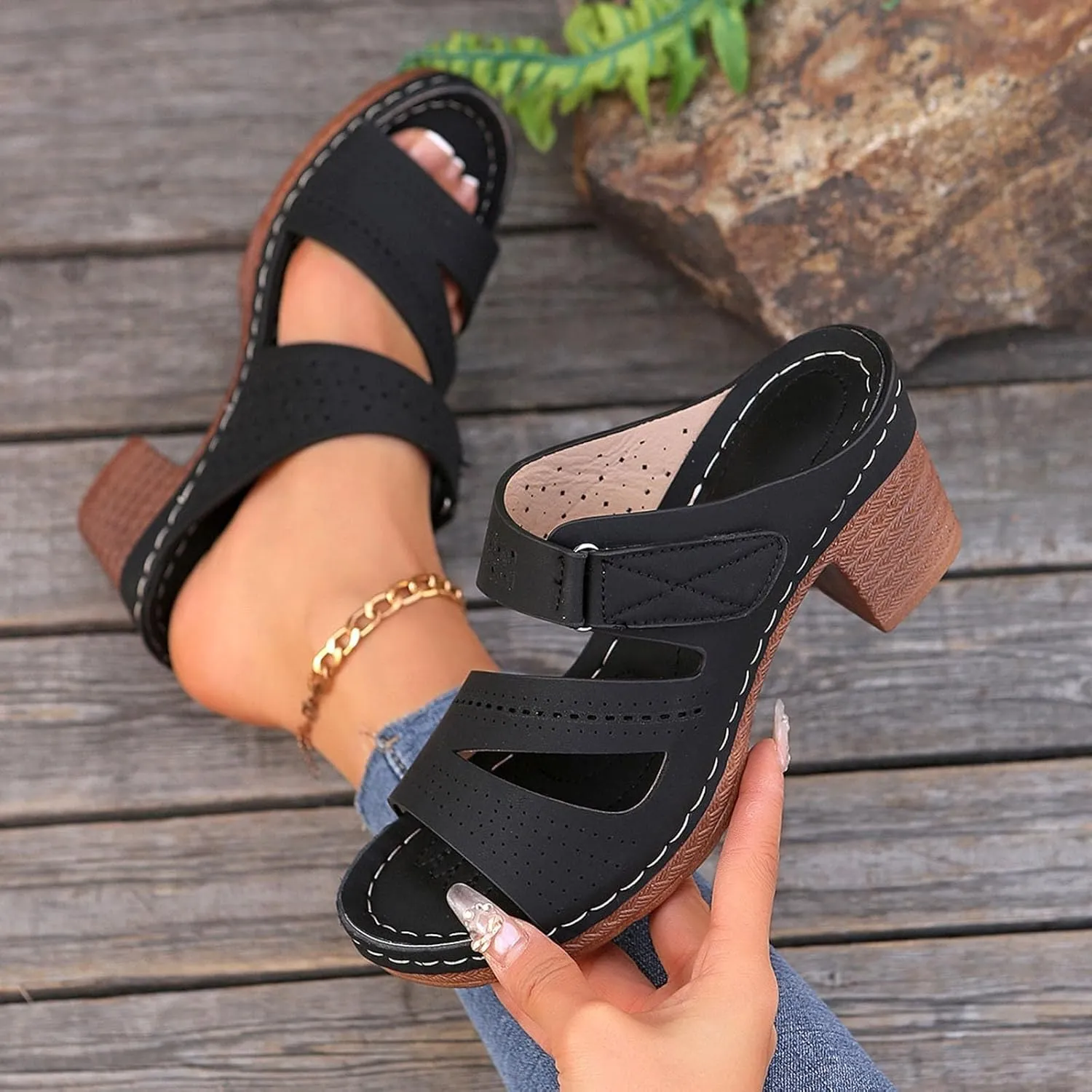 Summer Sandals for Women Ankle Strap Chunky High Heel Bow Fish Mouth Breathable Backless Slingback Dress Shoes Gladiator Strappy Lace Up Hollow Out Heels Comfortable Booties Open Toe Sandal