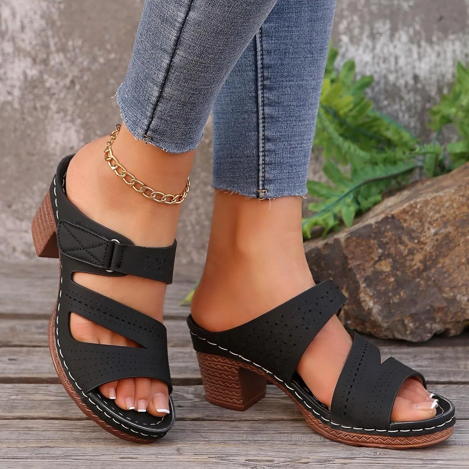 Summer Sandals for Women Ankle Strap Chunky High Heel Bow Fish Mouth Breathable Backless Slingback Dress Shoes Gladiator Strappy Lace Up Hollow Out Heels Comfortable Booties Open Toe Sandal