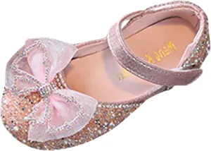 Toddler Girls Rhinestone Dress Shoes Bowknot Glittler Mary Jane Dress Little Kid Big Kid Wedding Party Shoes (Pink, 10.5 Toddler)