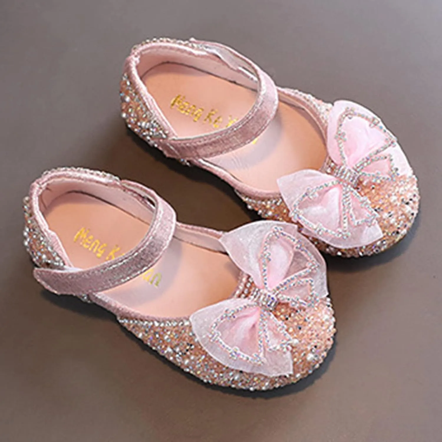 Toddler Girls Rhinestone Dress Shoes Bowknot Glittler Mary Jane Dress Little Kid Big Kid Wedding Party Shoes (Pink, 10.5 Toddler)