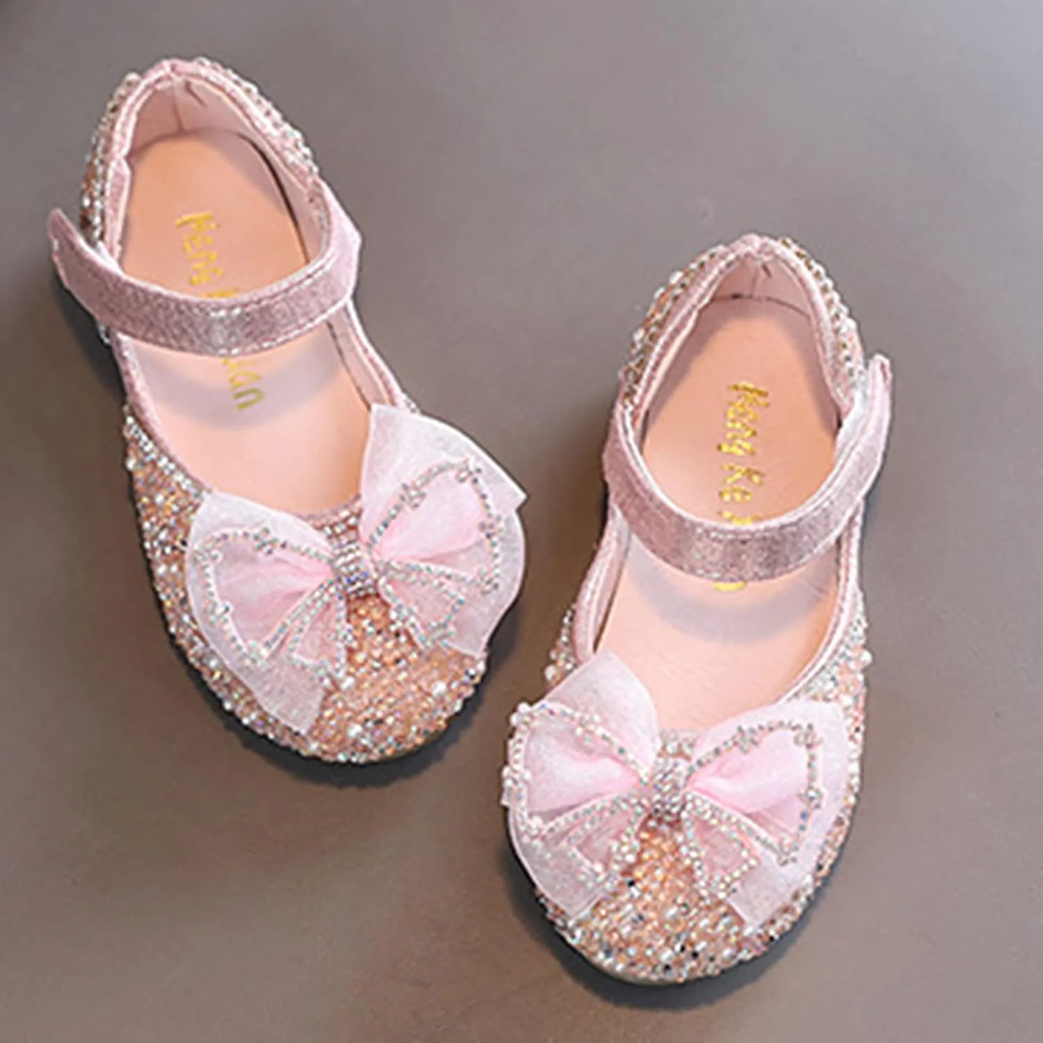 Toddler Girls Rhinestone Dress Shoes Bowknot Glittler Mary Jane Dress Little Kid Big Kid Wedding Party Shoes (Pink, 10.5 Toddler)