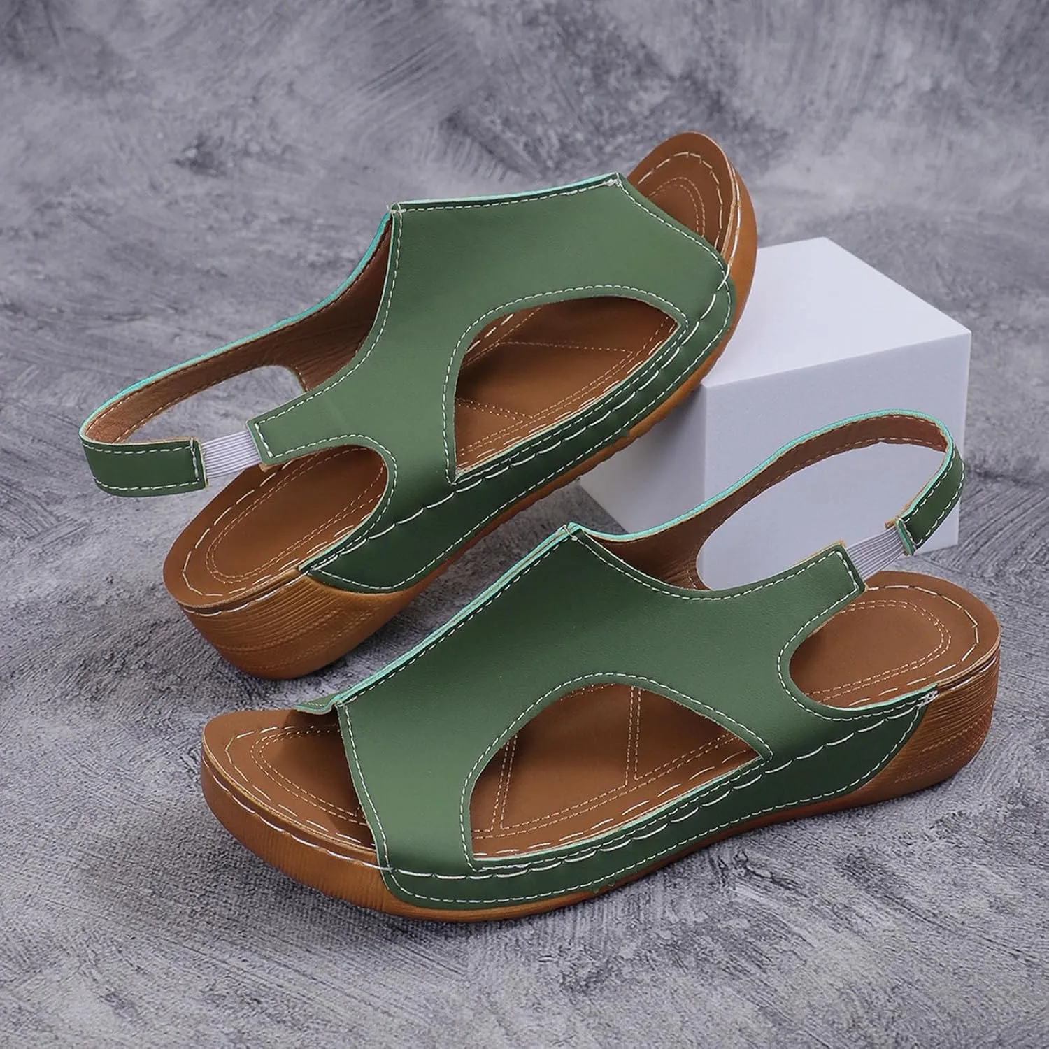 Vacation Sandals for Women Leather Slope Heel Thick Bottom Fish Mouth Party Platform Orthopedic Arch Support Summer Damping Sole Shoes 2025 Comfortable Dressy Lightweight Wedge Slippers