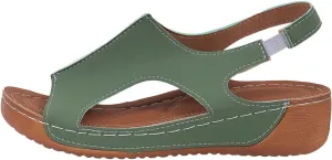 Vacation Sandals for Women Leather Slope Heel Thick Bottom Fish Mouth Party Platform Orthopedic Arch Support Summer Damping Sole Shoes 2025 Comfortable Dressy Lightweight Wedge Slippers