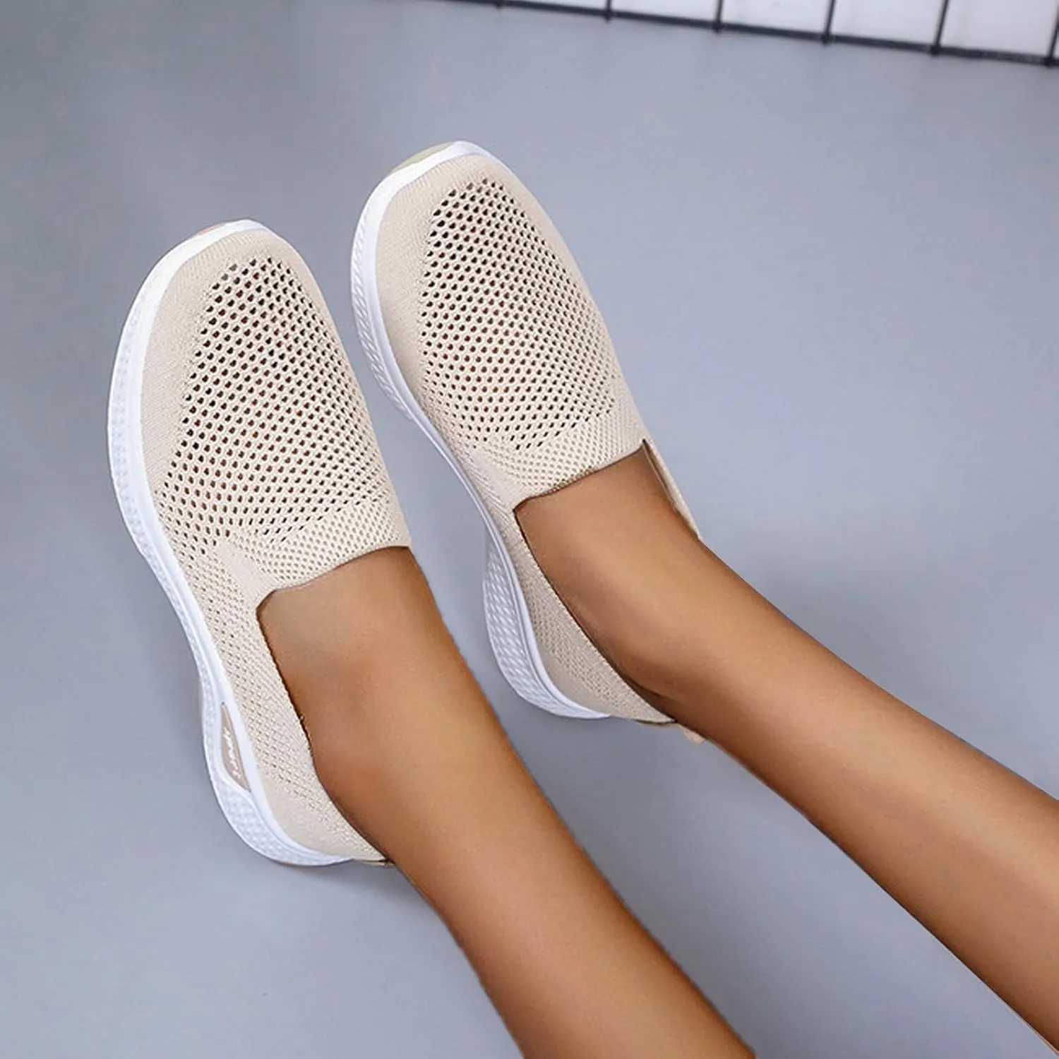 Womens Elastic Slip On Shoes Casual Walking Sneakers Lightweight Canvas Comfortable Flats Non Slip Loafers