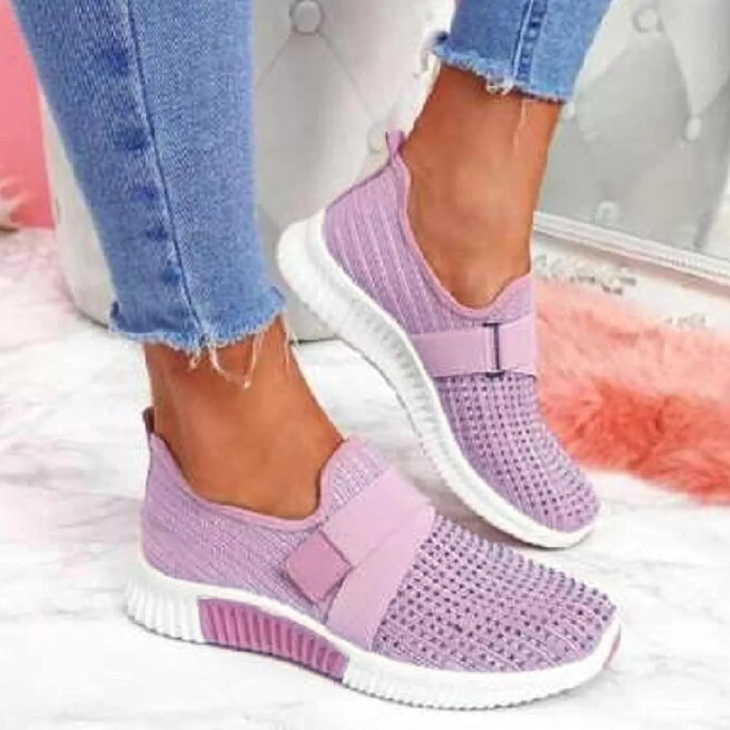 Women's Fashion Sneaker Mesh Slip On Black Non Slip Shoes for Women Comfortable Womens Running Shoes White Loafers Cute Sneakers for Women Trendy