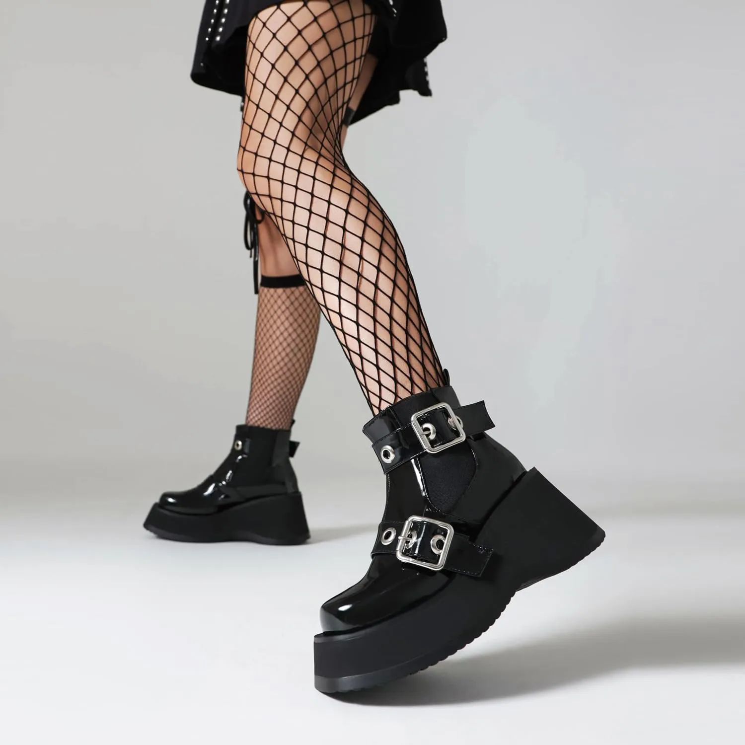 Women's Goth Platform Wedge Boots, Comfortable Chunky Mid Heel Combat Boots, Cute Gothic Ankle Boots Shoes