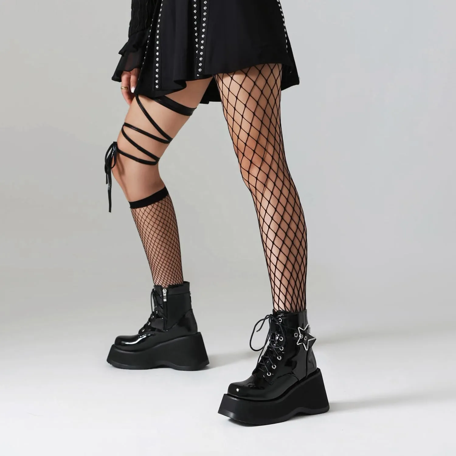 Women's Goth Platform Wedge Boots, Comfortable Chunky Mid Heel Combat Boots, Cute Gothic Ankle Boots Shoes