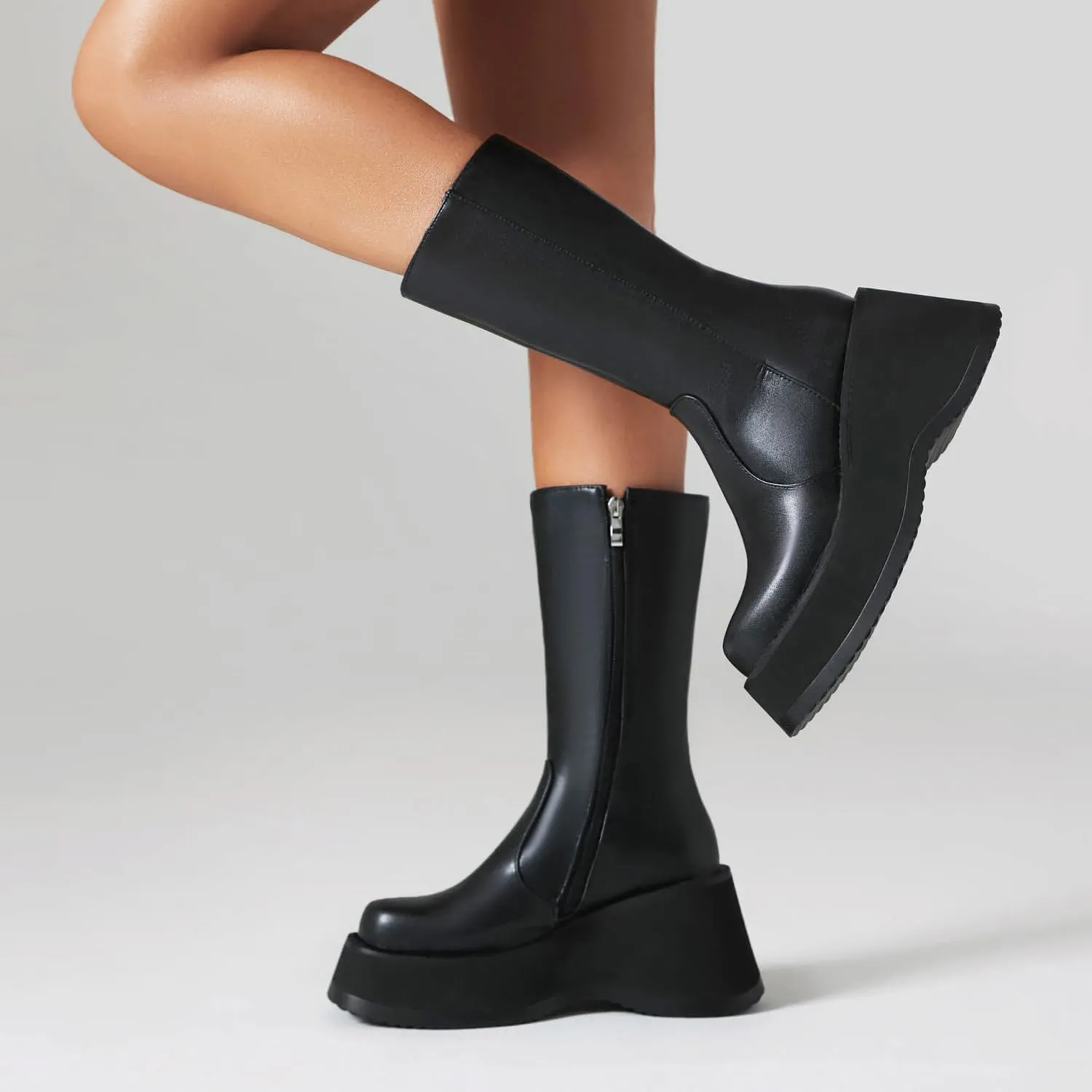 Women's Goth Platform Wedge Boots, Comfortable Chunky Mid Heel Combat Boots, Cute Gothic Ankle Boots Shoes