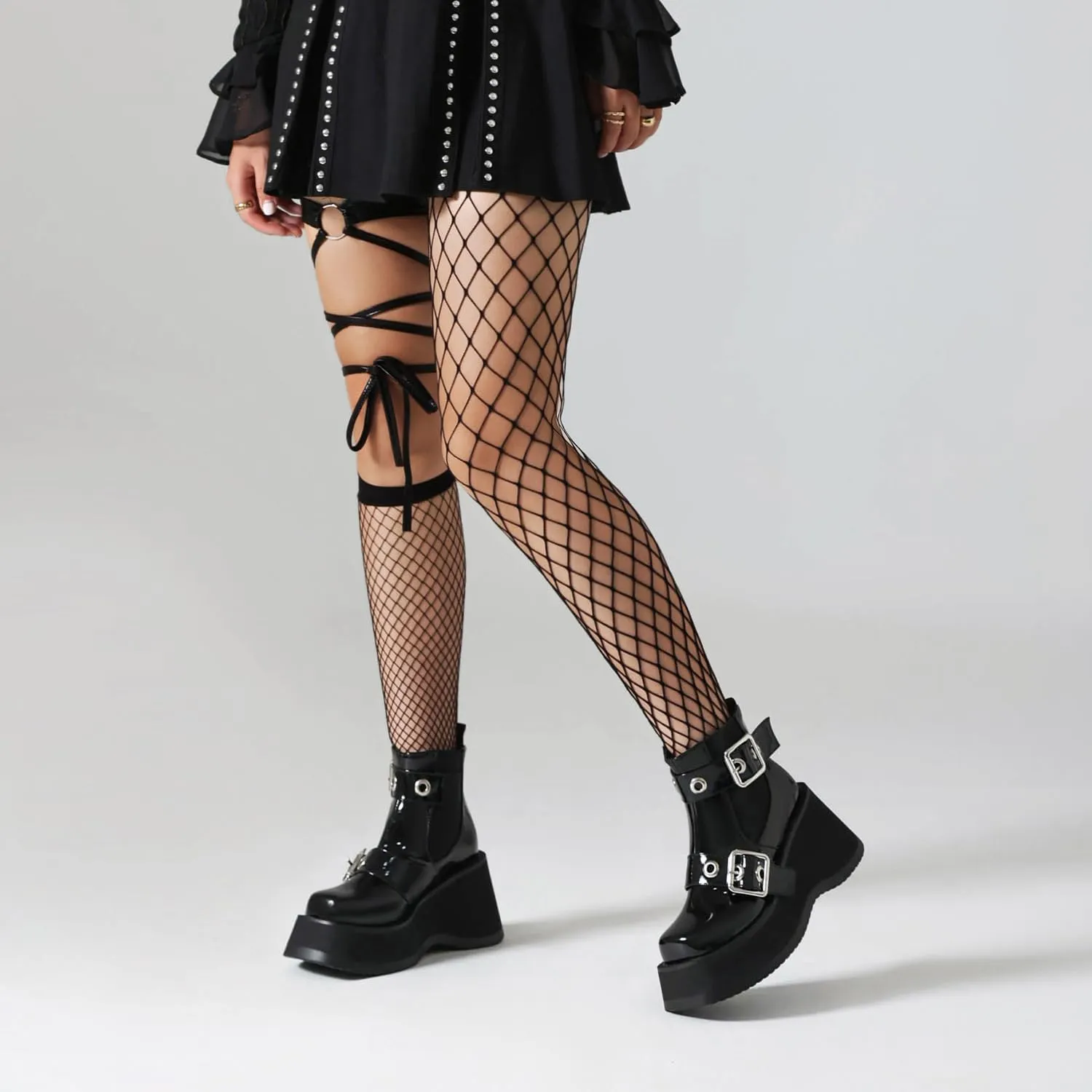 Women's Goth Platform Wedge Boots, Comfortable Chunky Mid Heel Combat Boots, Cute Gothic Ankle Boots Shoes