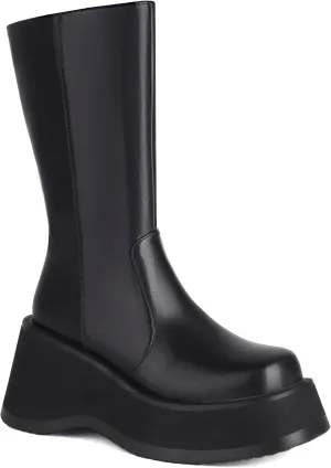 Women's Goth Platform Wedge Boots, Comfortable Chunky Mid Heel Combat Boots, Cute Gothic Ankle Boots Shoes