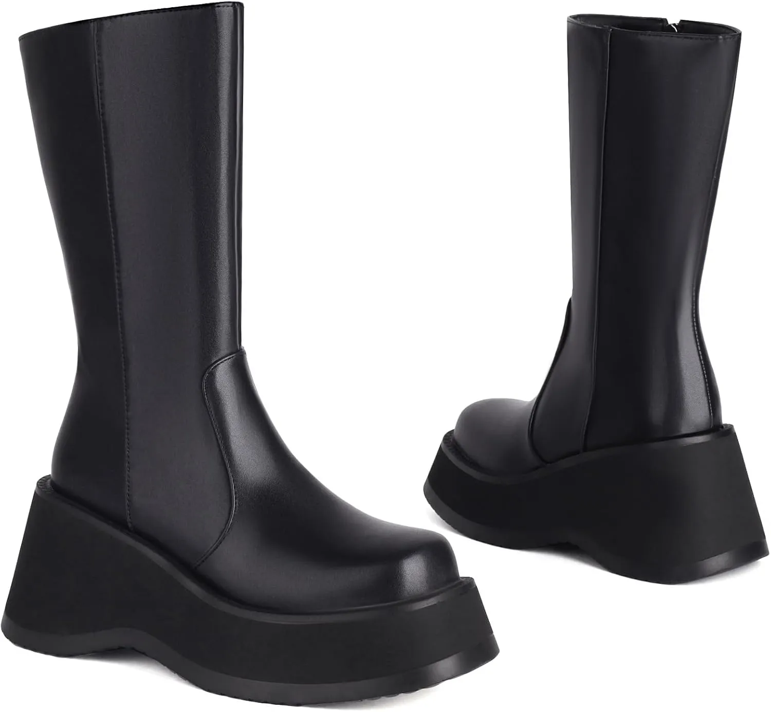 Women's Goth Platform Wedge Boots, Comfortable Chunky Mid Heel Combat Boots, Cute Gothic Ankle Boots Shoes