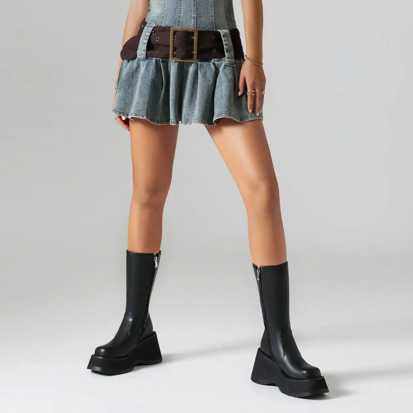 Women's Goth Platform Wedge Boots, Comfortable Chunky Mid Heel Combat Boots, Cute Gothic Ankle Boots Shoes