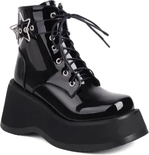 Women's Goth Platform Wedge Boots, Comfortable Chunky Mid Heel Combat Boots, Cute Gothic Ankle Boots Shoes