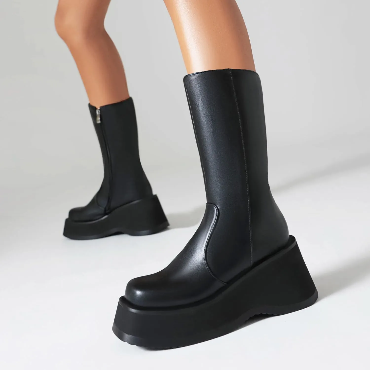 Women's Goth Platform Wedge Boots, Comfortable Chunky Mid Heel Combat Boots, Cute Gothic Ankle Boots Shoes