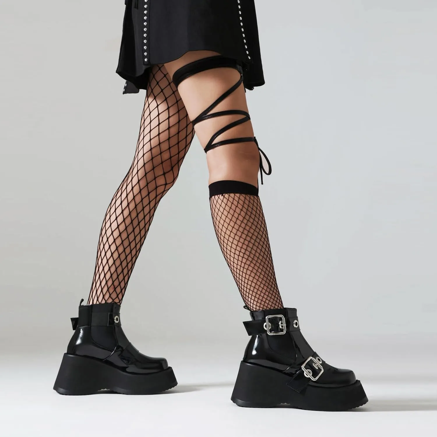 Women's Goth Platform Wedge Boots, Comfortable Chunky Mid Heel Combat Boots, Cute Gothic Ankle Boots Shoes