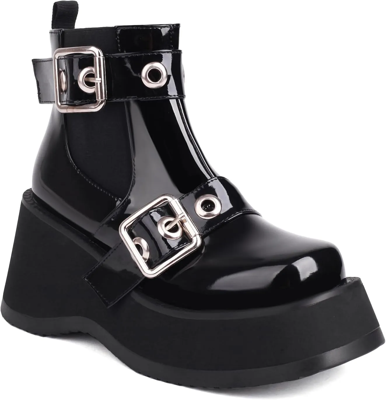 Women's Goth Platform Wedge Boots, Comfortable Chunky Mid Heel Combat Boots, Cute Gothic Ankle Boots Shoes