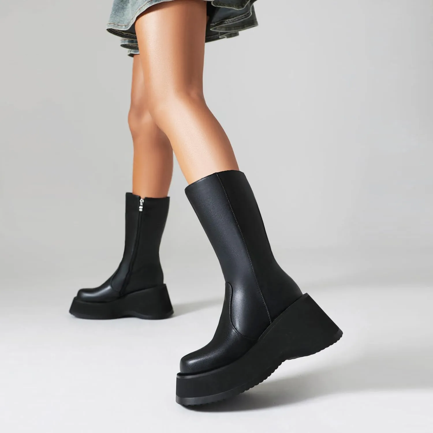 Women's Goth Platform Wedge Boots, Comfortable Chunky Mid Heel Combat Boots, Cute Gothic Ankle Boots Shoes
