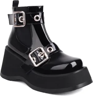 Women's Goth Platform Wedge Boots, Comfortable Chunky Mid Heel Combat Boots, Cute Gothic Ankle Boots Shoes