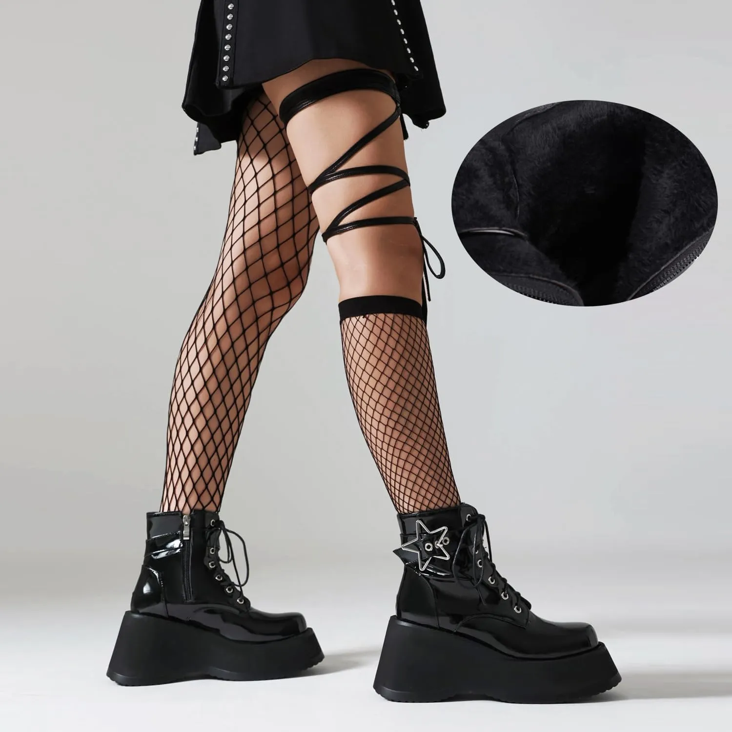 Women's Goth Platform Wedge Boots, Comfortable Chunky Mid Heel Combat Boots, Cute Gothic Ankle Boots Shoes
